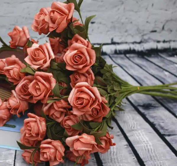 Длина 55 см, 5 шт., розовый, красный, фиолетовый искусственный цветок, свадебное украшение, подарок на день Святого Валентина, искусственный цветок - Цвет: Оранжевый