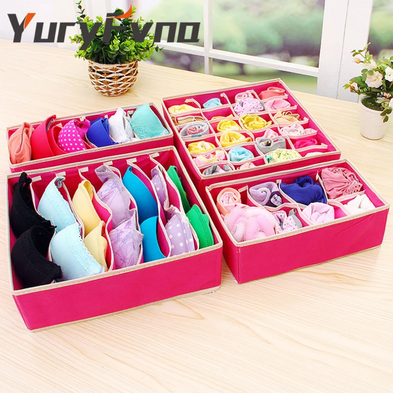 YuryFvna Set of 4 Separate Fabric Storage Bra Organizer Scarves Cube
