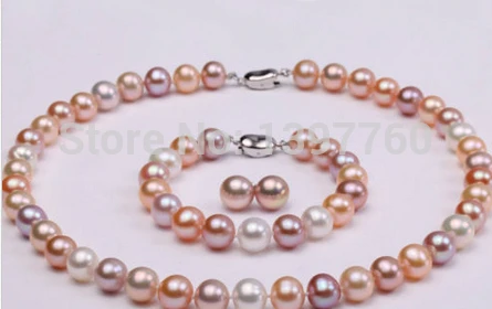 

Miss charm Jew.69 pearl-Multi-color Round Freshwater Pearl Necklace, Bracelet and Earring Set (A0516) -Bride jewelry free shippi