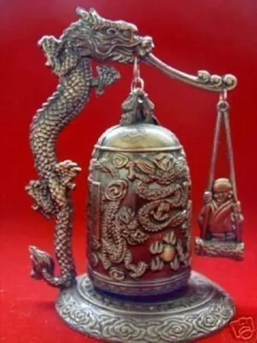 

2pcs Handwork Excellent Tibet Dragon buddha Bell bell boy Statue Garden Decoration 100% Tibetan silver Bronze