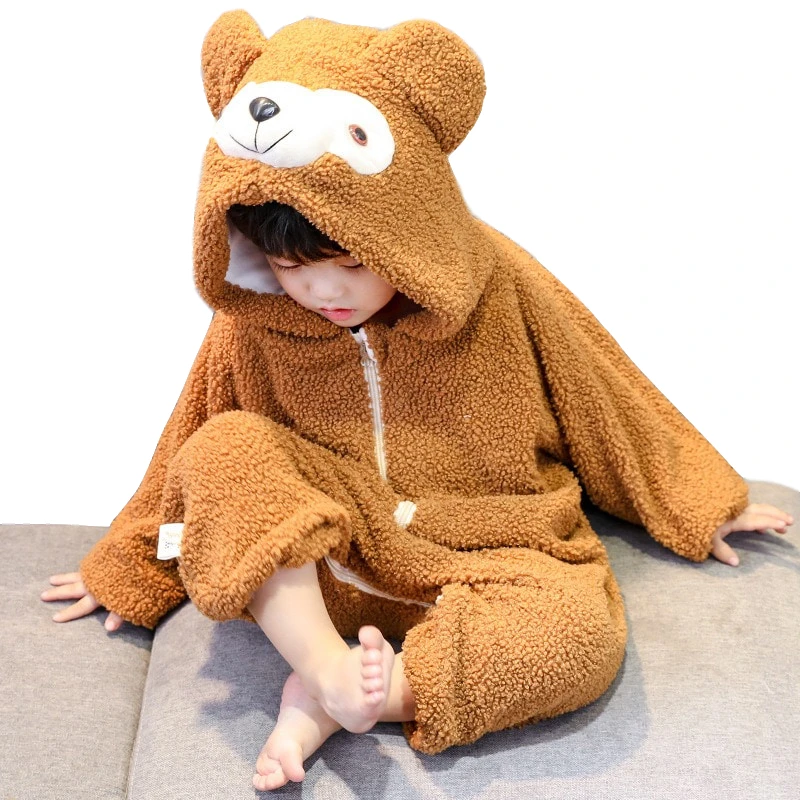 

Children's Wear Rompers Baby Bear Hooded Jumpsuit Robes Unisex Autumn & Winter Pajamas Comfortable Tracksuit