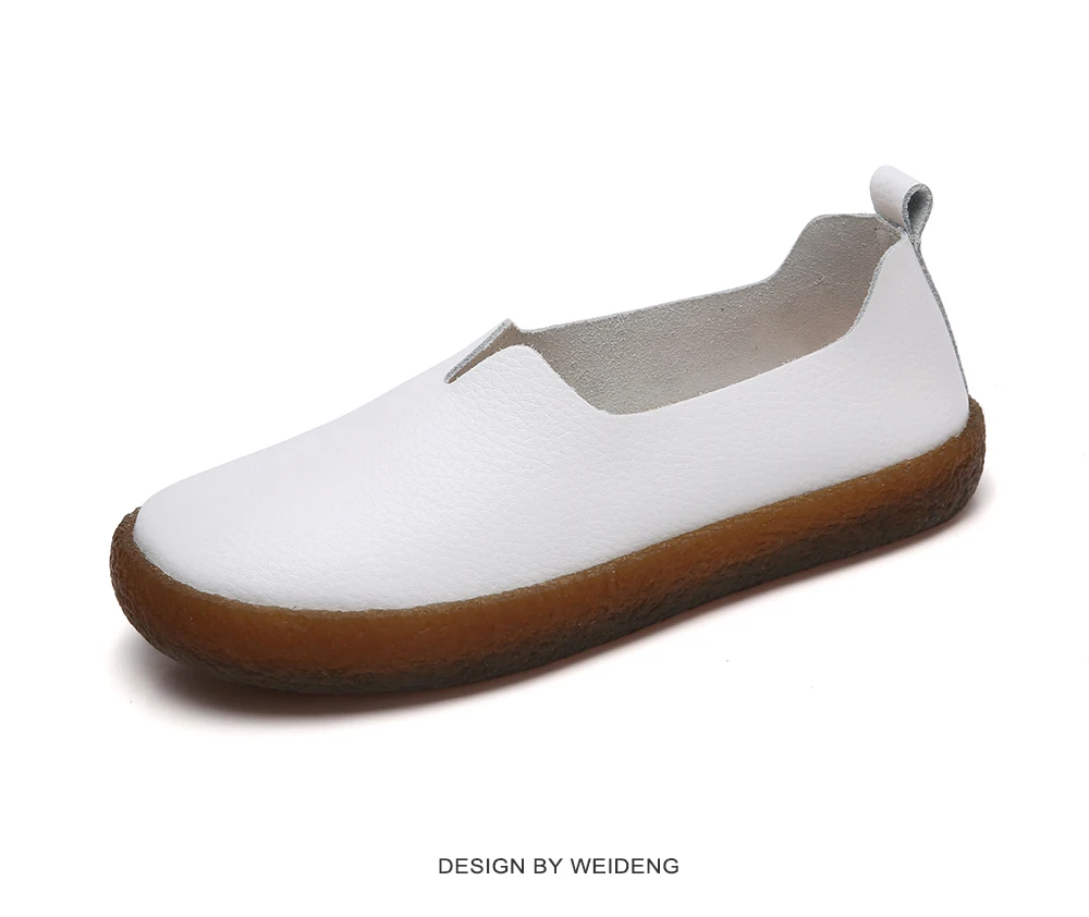 WeiDeng/Эспадрильи из натуральной кожи; Женская оригинальная обувь на плоской подошве; мягкая обувь на плоской подошве без застежки; удобные лоферы; большие размеры