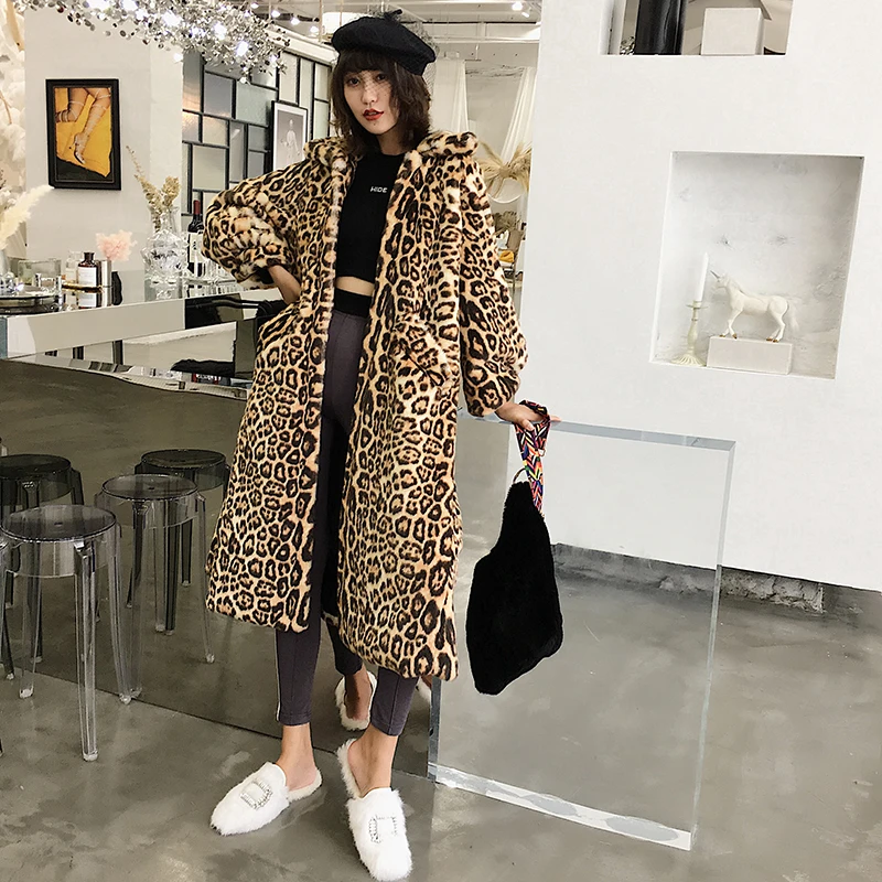 

Women Winter Faux Fur Coat Luxury Cheap Leopard Loose Chic Thick Warm Fur Parka Fur Jacket XHSD-397