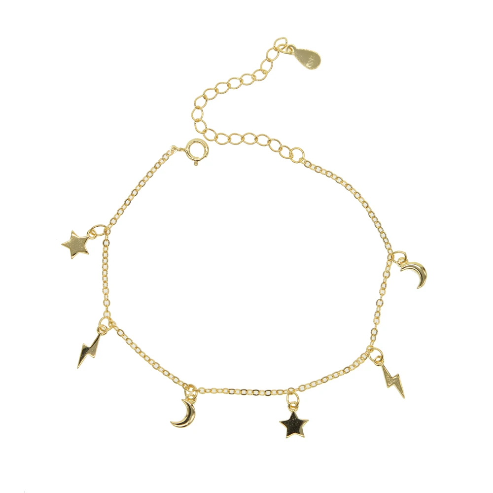 Новое поступление 15+ 4 см регулируемый размер Золото 925 серебряные подвески в виде Луны, звезды браслет для женщин модные аксессуары браслеты и браслеты