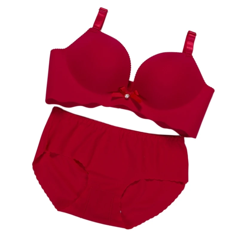 

Women Ladies Seamless Intimates Bra Brief Sets Solid Lingerie Breathable Bow Underwear Set Push Up Bras + Briefs Panties