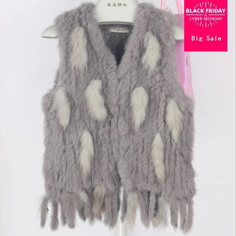 

Factory direct autumn and winter warm real rabbit fur vest women's Europe style fur coat rabbit hair weaving vest w1987