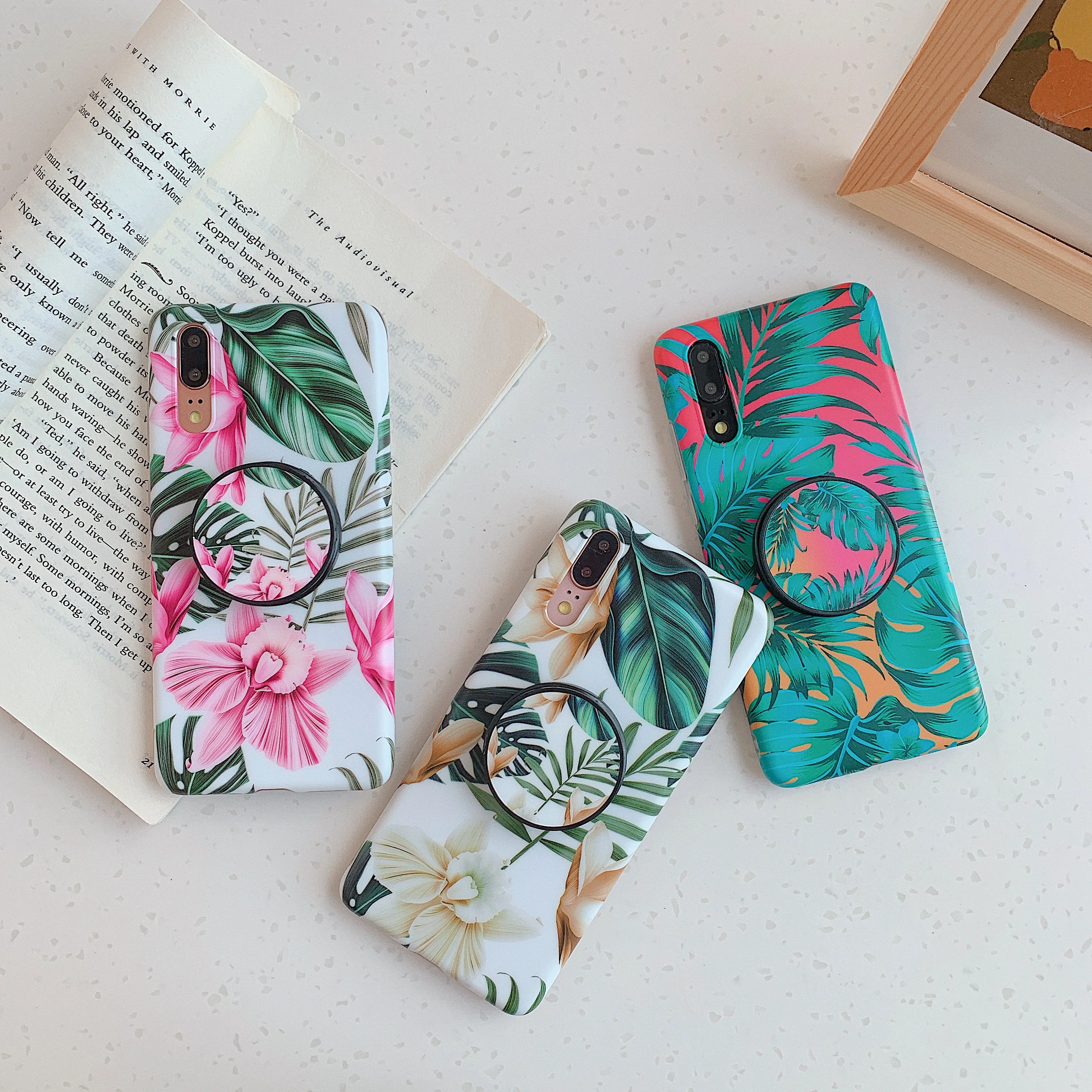 Ring Holder Stand Tropical Leaves Floral Phone Case For Huawei P20 P30 Mate 20 Pro Lite Mate20 Flower Soft TPU Silicone Capa |