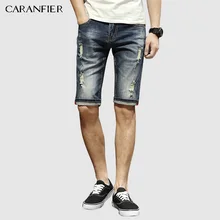 CARANFIER летние джинсы мужские летние джинсовые рваные шорты рваные крашеные джинсы для мужчин Классический прямой крой до колена Calca Masculina