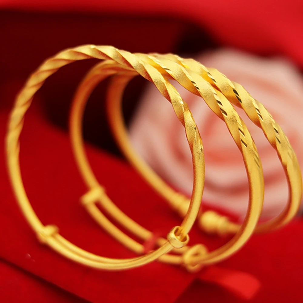 

3 pieces Women Adjustable Bangle Yellow Gold Filled Classic Style Bracelet