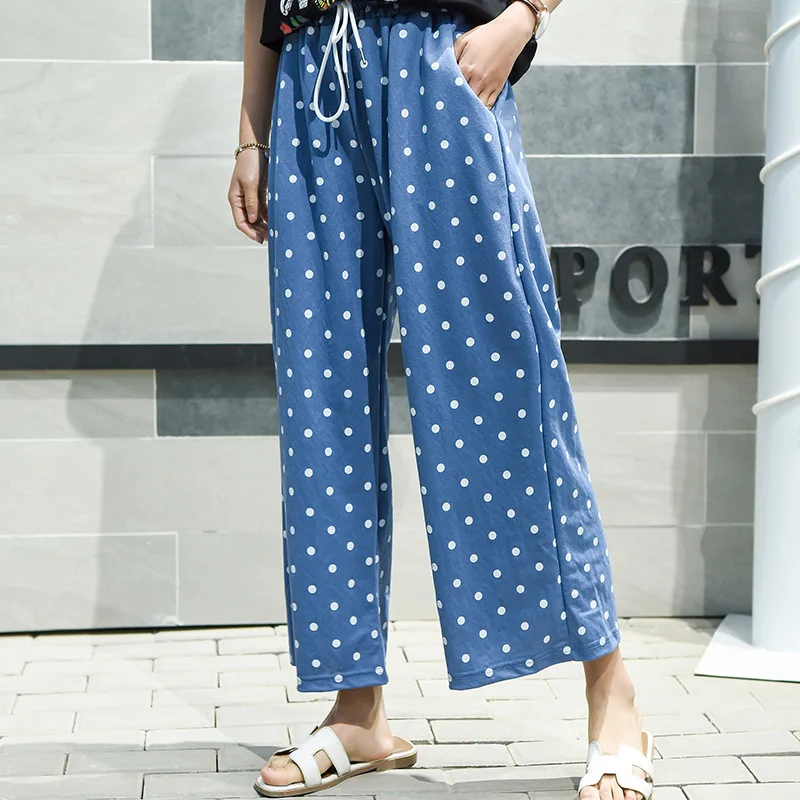 

Top Fashion Summer Tencel Cotton Wide Leg Pants Harajuku Women High Waist Dot Loose Palazzo Pants Elegant Office Ladies Trousers