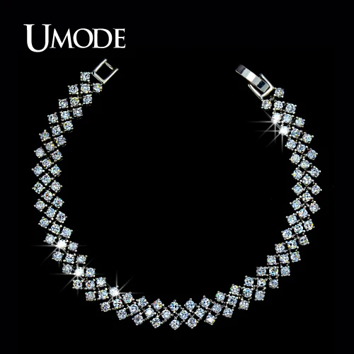 

UMODE Famous Brand Pulseira White Gold Color Strand Bracelets For Women Jewelry With AAA+ CZ Luxury Bracelet AUB0002