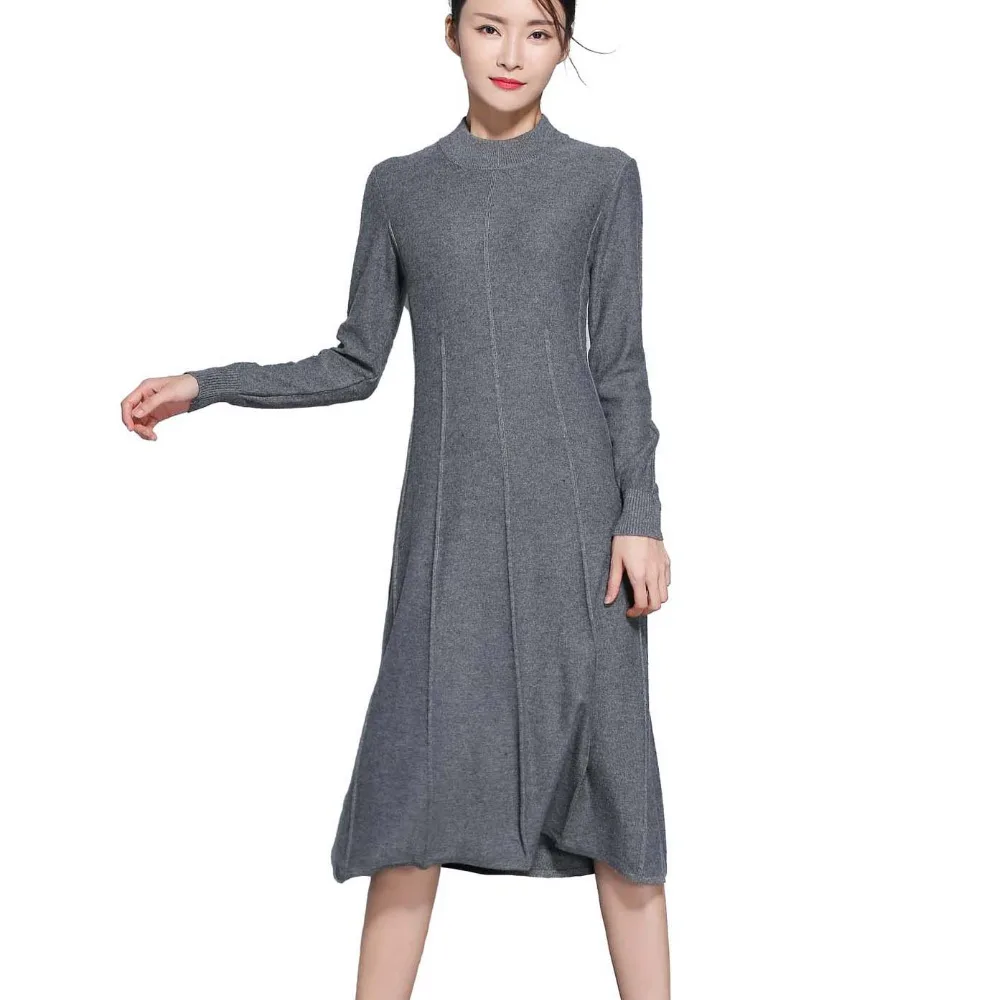 Women Dress 2018 Autumn Winter Cashmere Blending Crew Neck Casual Long Soft Femme Fit and Flare Knee Length Dresses Vestidos Women Dress 2018 Autumn Winter Cashmere Blending Crew Neck Casual Long Soft Femme Fit and Flare Knee Length Dresses Vestidos