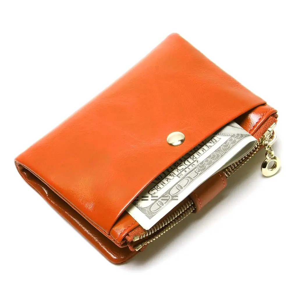 Kopen 2020 Brand Design Hoge Kwaliteit Vrouwen Echt Lederen Vintage Portemonnee Koeienhuid Portemonnee Olie Waxen Portemonnees Ritsvak Portefeuilles