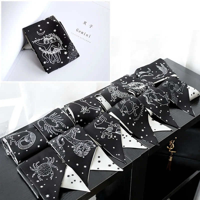 

New Twill Silk Small Women Fashion Scarf Hair Bags Tarot 12 constellations Handle Decoration Tie Multifunction Hand Ribbon Scarf