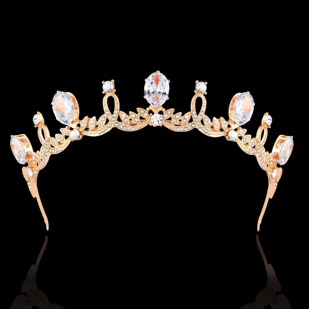Stunning Crystals Rhinestones Copper Cubic Zircon Wedding Tiara CZ