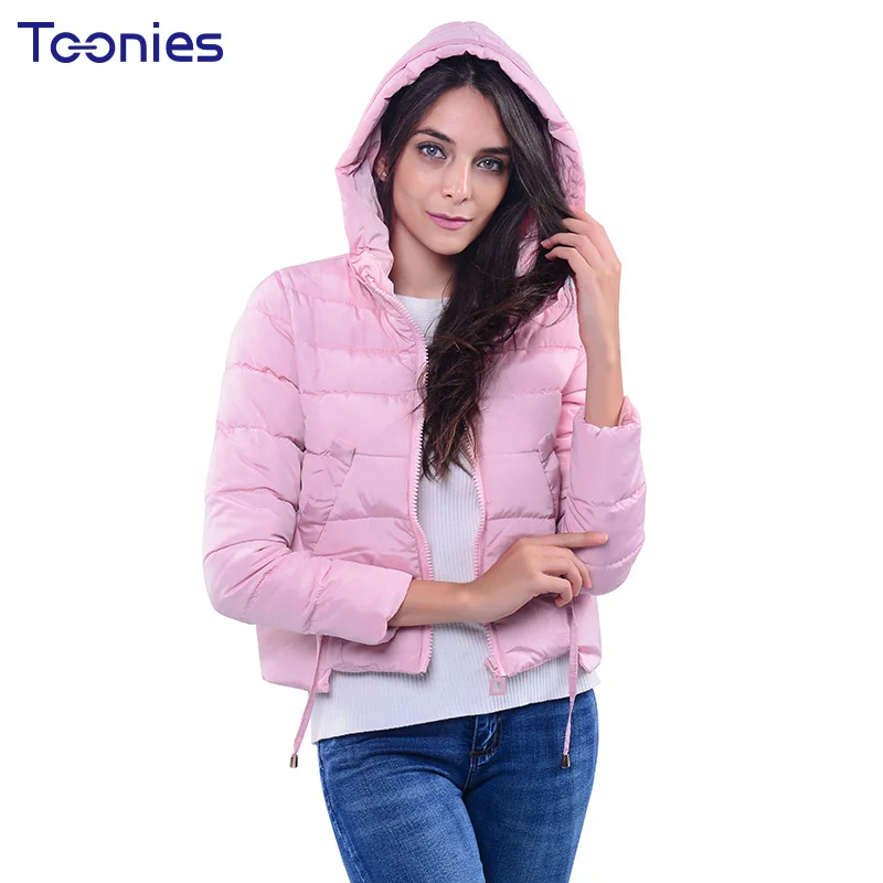 

Cotton Jacket Female Short Black Pink Solid Drawstring Coat Wide-waist Hooded Overcoat Warm Thickening Light Parka 2017 Winter