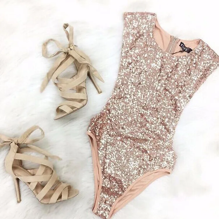 

2019 Sequin Shiny One Piece Swimsuit Sexy Brazilian Bathing Suit Bather Swimwear New Bodysuit Beachwear Maillot De Bain Monokini