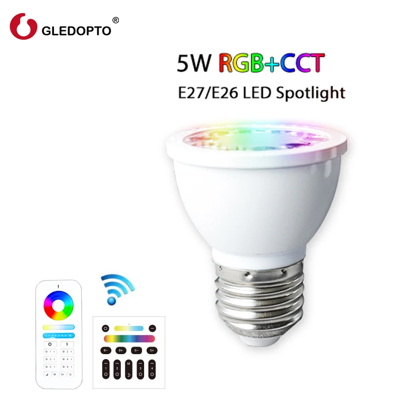 

GLEDOPTO Gu10 LED SpotlightBulb Lamp RGBW CCT AC100-40V 2.4G Wireless Dimmable Remote Controller Smart Led Light rgb+doublewhite
