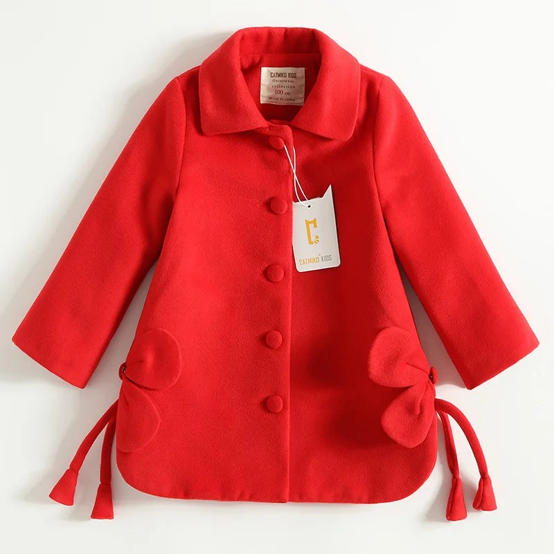 Шерстяное пальто для маленьких девочек; одежда для детей; Верхняя одежда для девочек; пальто принцессы; модные милые новые детские куртки для девочек; шерстяное пальто для девочек - Color: Red
