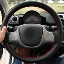 Free Shipping High Quality Cowhide Top Layer Leather Handmade Sewing Steering Wheel Cover Protect For Mercedes Benz Smart