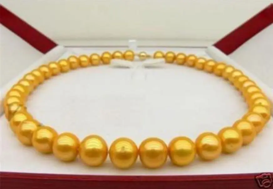 

DD Wholesale FREE SHIPPING AA 9-10MM 14KGP SOUTH SEA GOLDEN PEARL NECKLACE 18