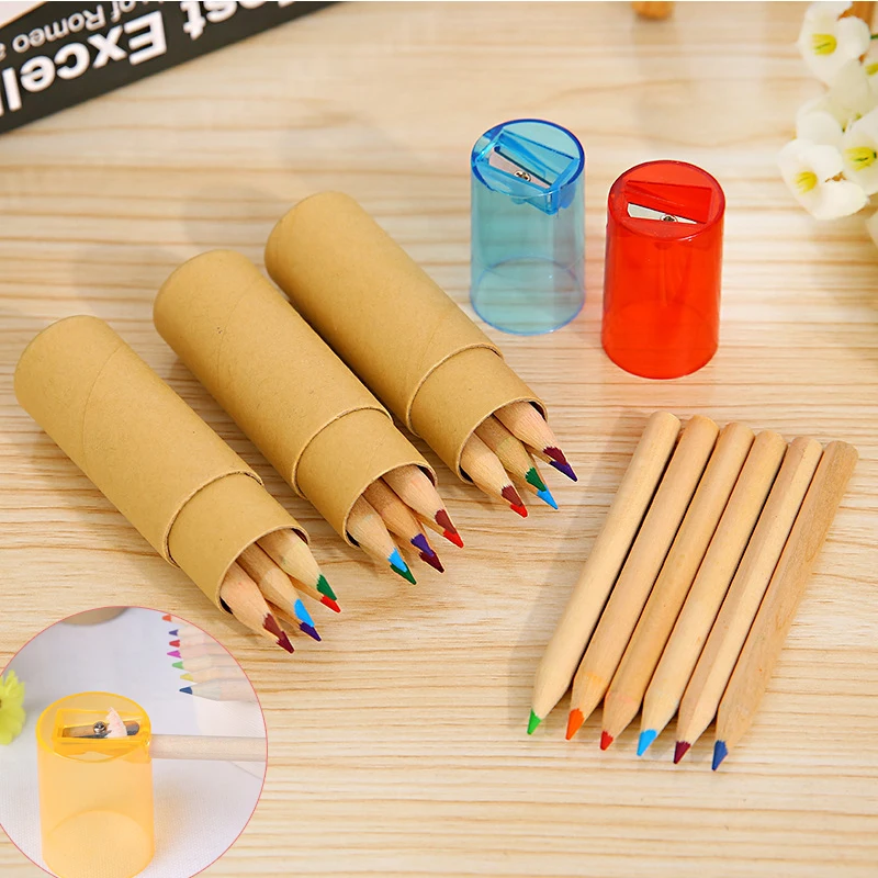 

6 12 24 colors/lot Kraft Paper Bottled Colored Pencils with Sharpener for Kids Students Gift DIY Drawing Graffiti Sketch School