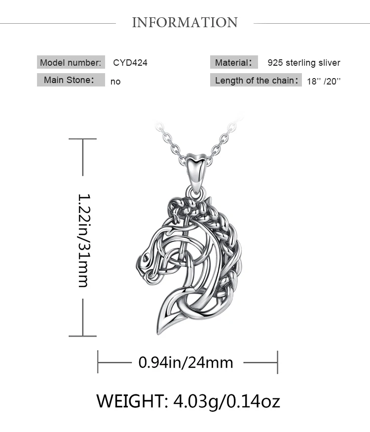 Юдора 925 пробы серебро лошадь ожерелье с подвеской в форме головы Celtics дух цепочка с конем украшения для наездников Подвески с изображениями животных CYD424