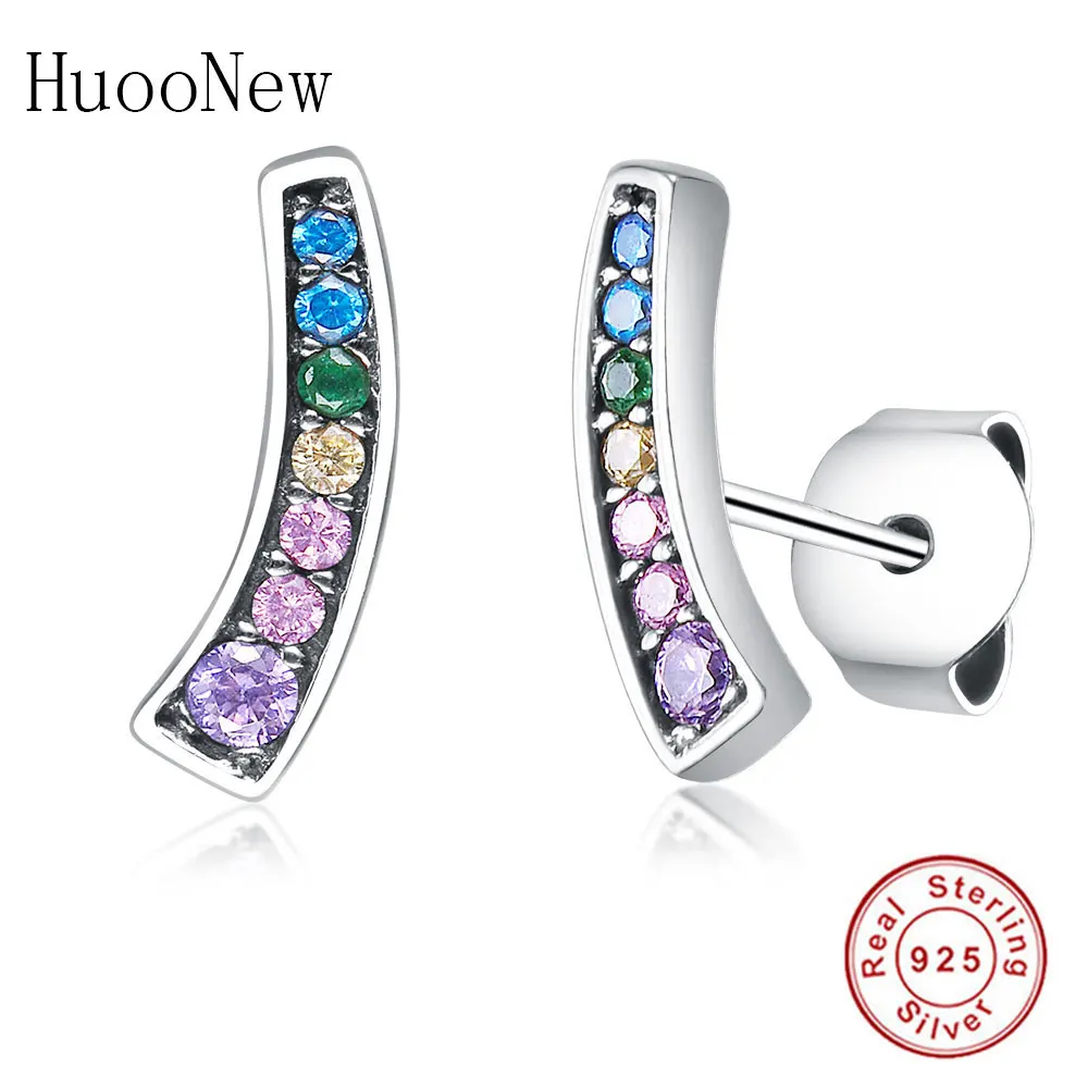 

Color CZ Rainbow Arcs of Love Stud Earrings 2019 For Women 925 Sterling Silver Jewelry Luxury Fashion Earring Love Gift Berloque