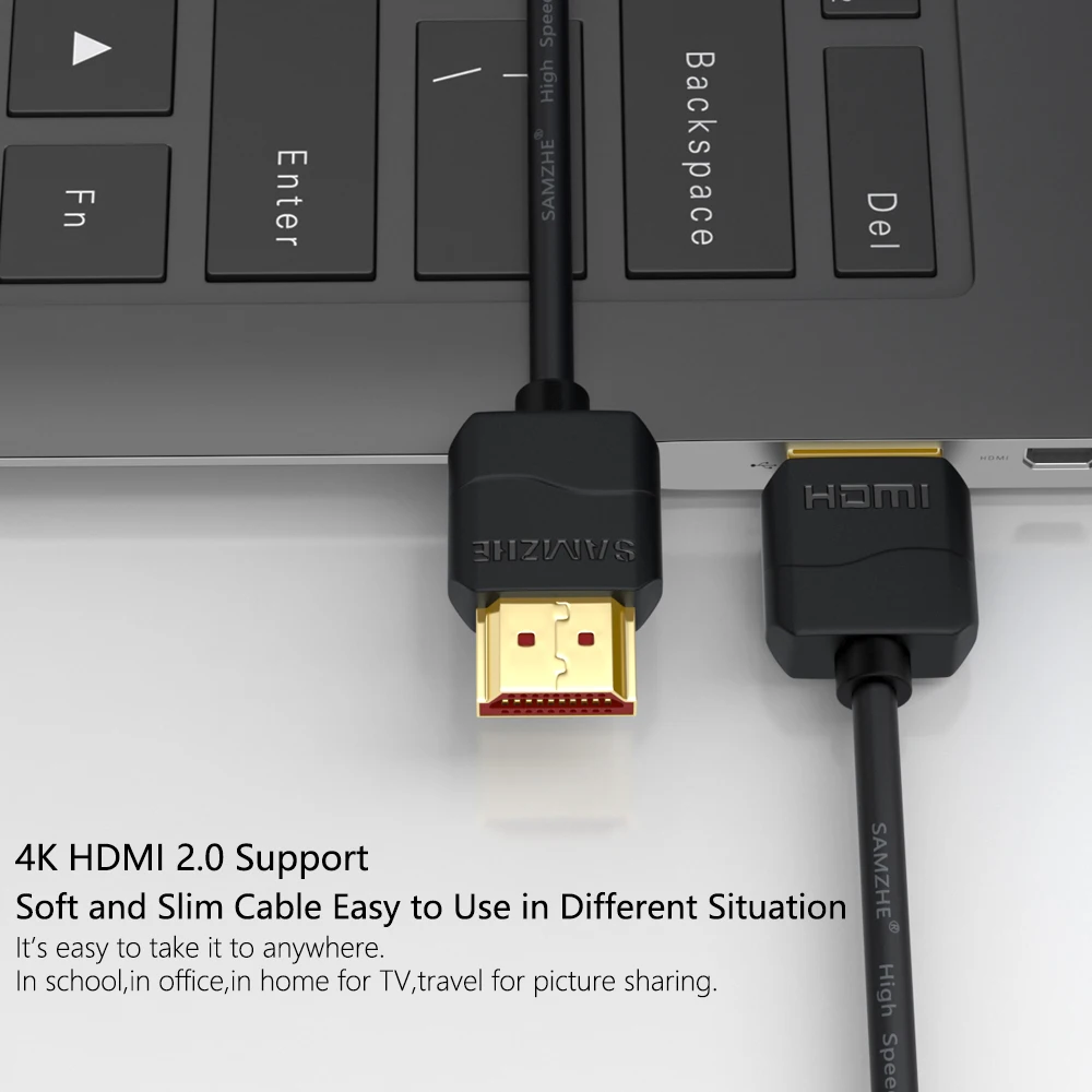 SAMZHE 4 K HDMI 50/60Hz HDMI 2.0 كابل إلى ضئيلة HDMI كابل ل PS3 العارض شاشة كمبيوتر محمول ذات دقة عالية أبل محمول التلفزيون الكمبيوتر كابلات