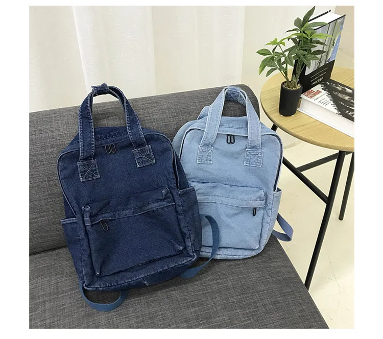 Harajuku джинсовая школьная сумка подростковый Одноцветный рюкзак дамские школьные сумки большой емкости модные дорожные рюкзаки кошелек для студента
