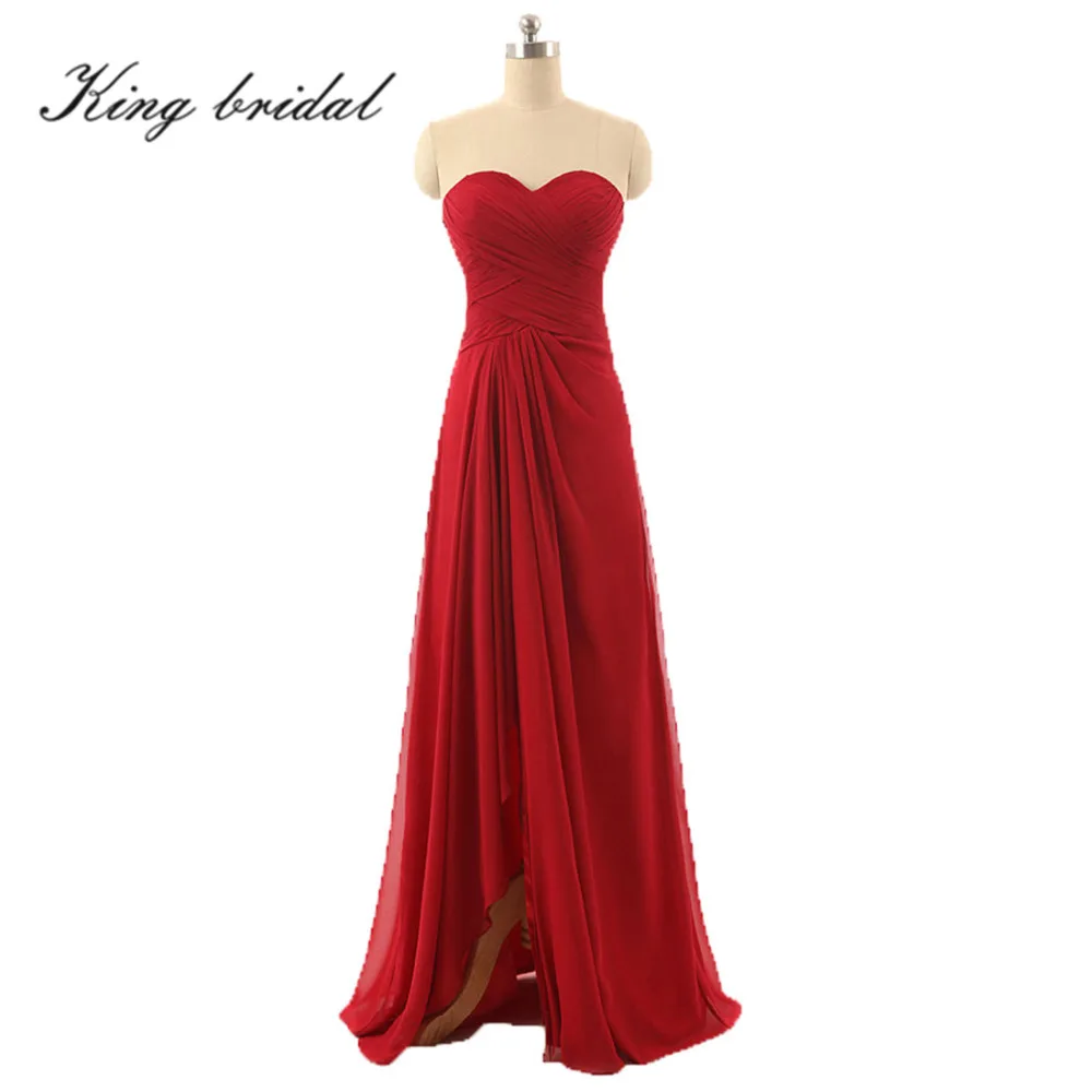 2017 Acanalada Alta Dividir Gasa Largos Vestidos de Dama de Rojo Atractivo Plisado Baratos vestidos de Baile Formal de la Nueva Llegada|dress mia|dress koreandress up games dress -