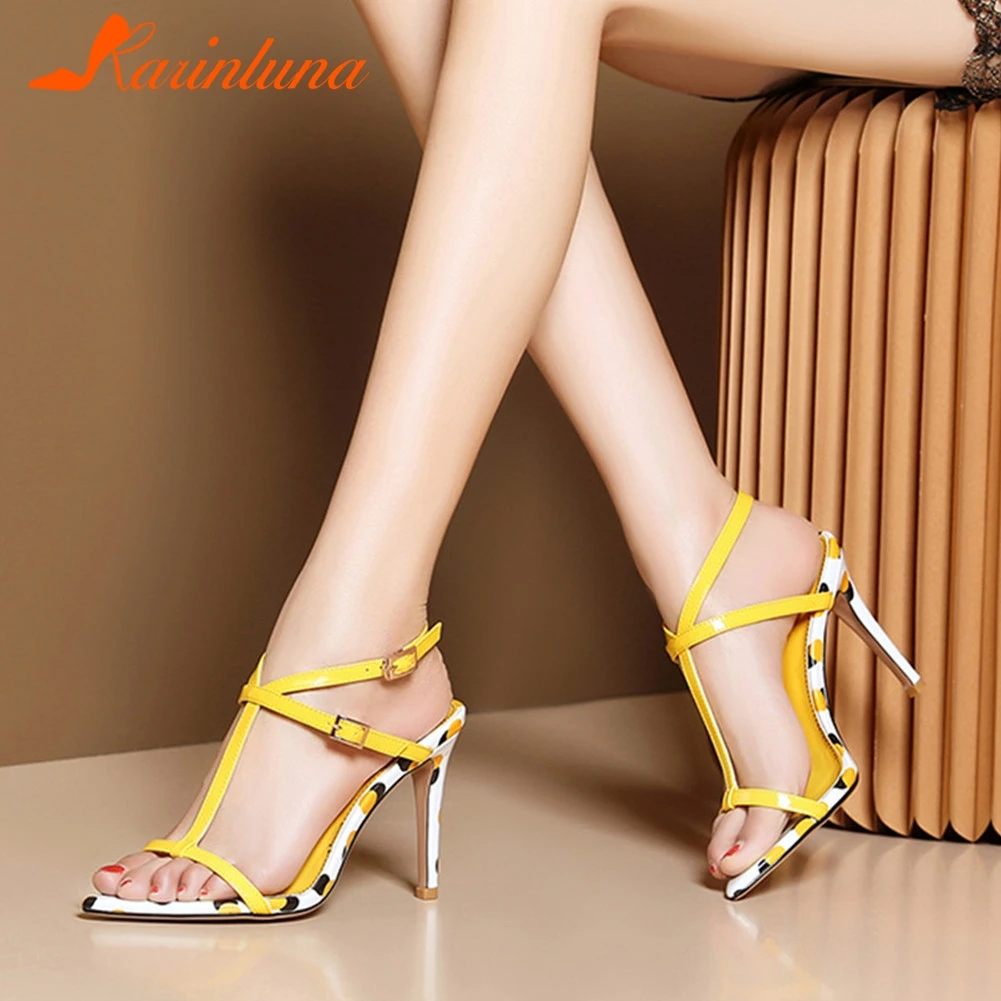 

KARINLUNA Brand New Big Size 34-41 Patent Leather Ladies High Heels Polka Dot Shoes Woman Casual Party Ol Sexy Summer Sandals