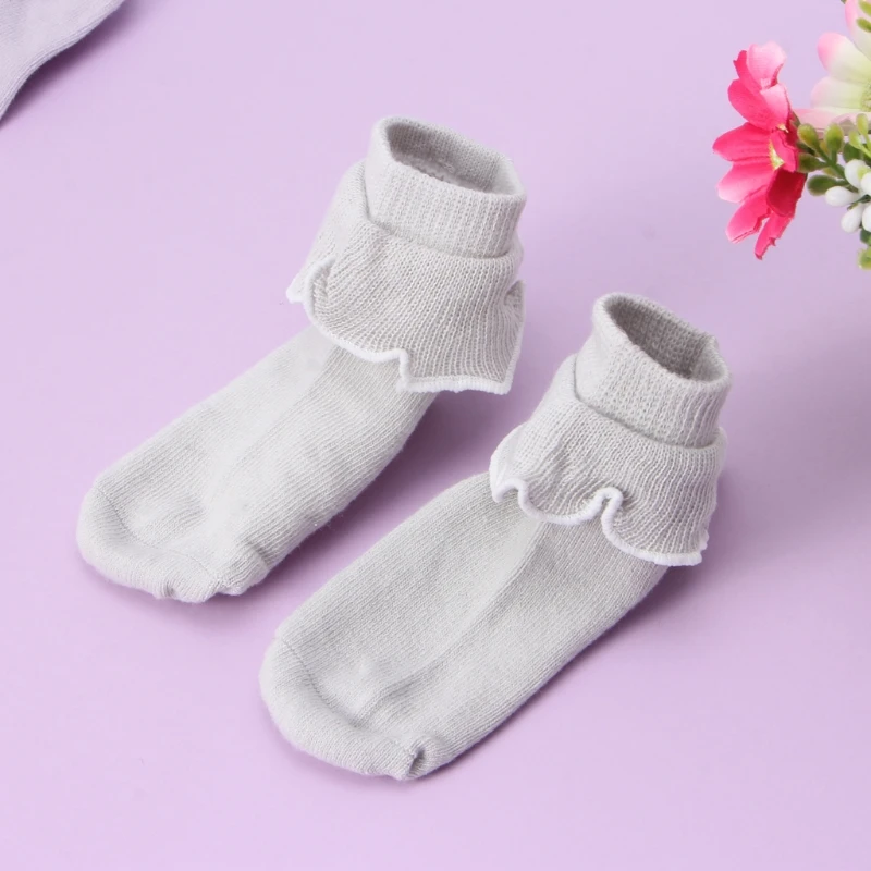 Хлопковые короткие носки для новорожденных девочек, кружевные носки принцессы с оборками