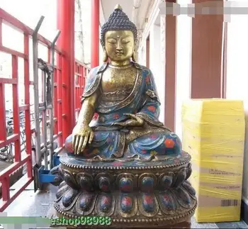 

21"Tibet Buddhism Fane Bronze gild Cloisonne Sakyamuni Ru Lai Buddha statue