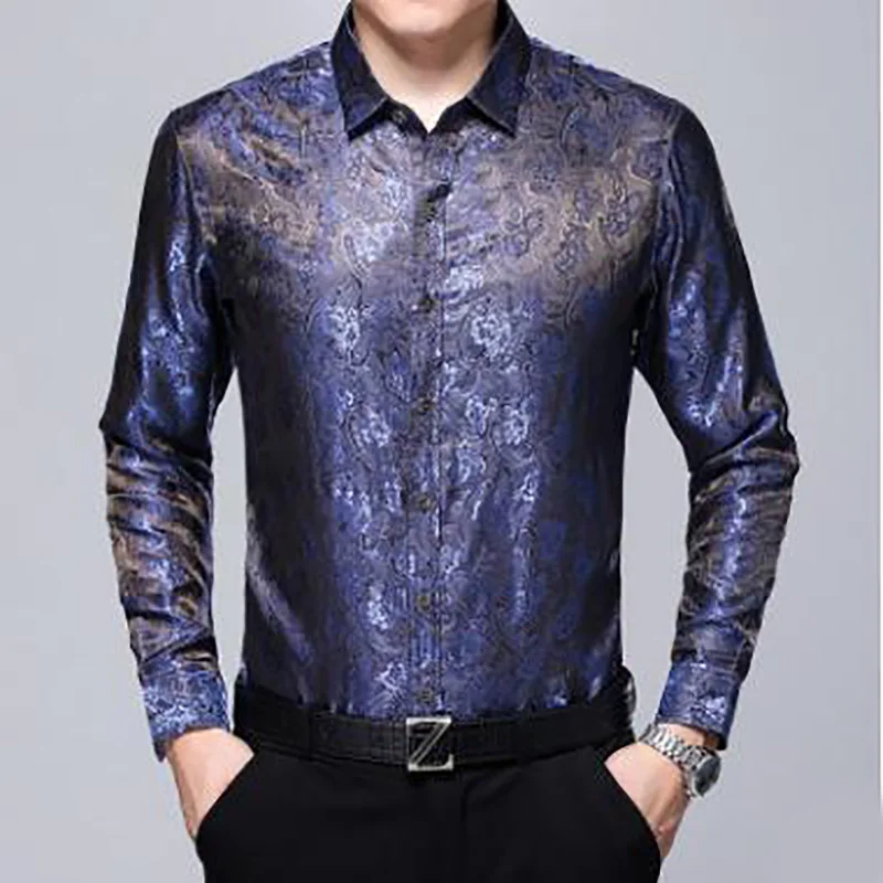 2019 new arrive autumn spring long sleeve fashion silk men businese ...