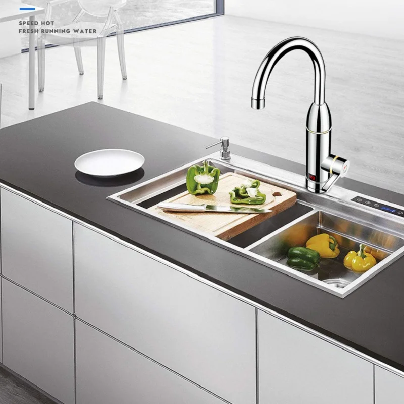 Electric kitchen LED display instant heating faucet heater hot cold dual-use Tankless water quickly heating tap shower with