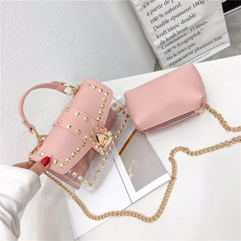 Two sets Design Luxury Brand Women Transparent Bag Clear PVC Jelly Small Totes Messenger Bags Female Crossbody Shoulder Bags