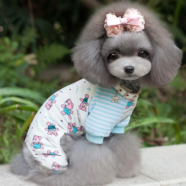 Весной и летом собака пижамы Одежда с принтом в виде собак Одежда с изображением мишки полосатые пижамы