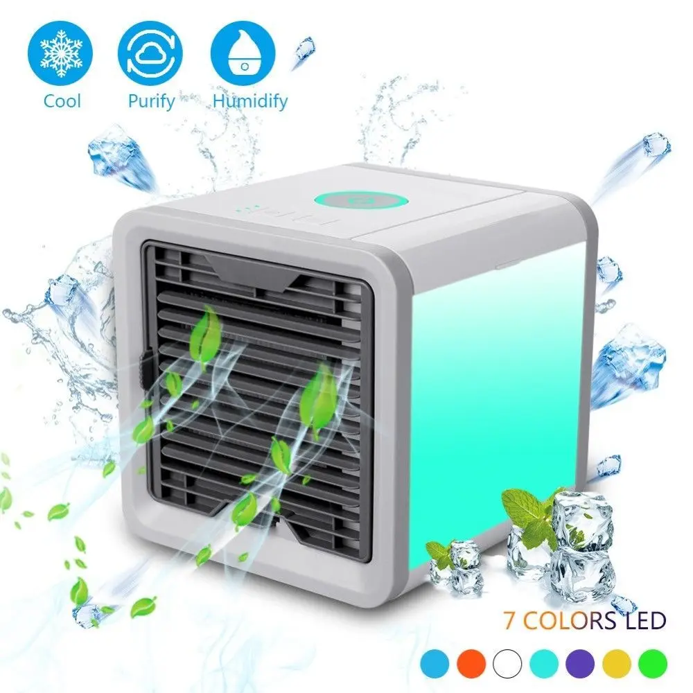 

Car Portable Mini Air Conditioner Multifunction Cooling Fan With 7 Colors Led Lights Air Humidifier Purifier For Home Office