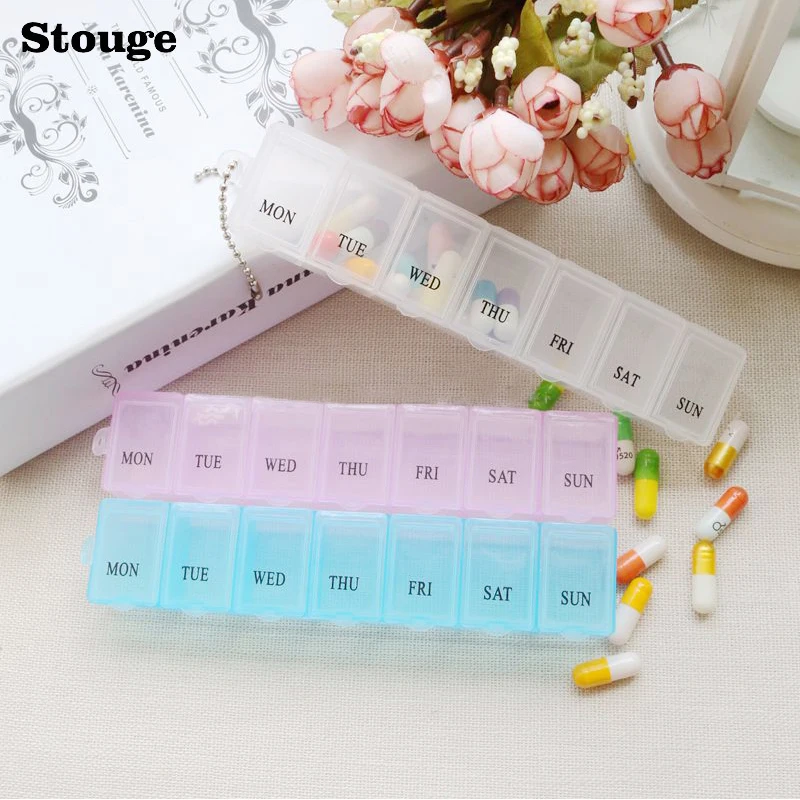 

Stouge 1PC Portable Moisture-proof Plastic Kit 7 Days Small Pill Box One Week Travel Pills Dispensing Box Storage Square Holder