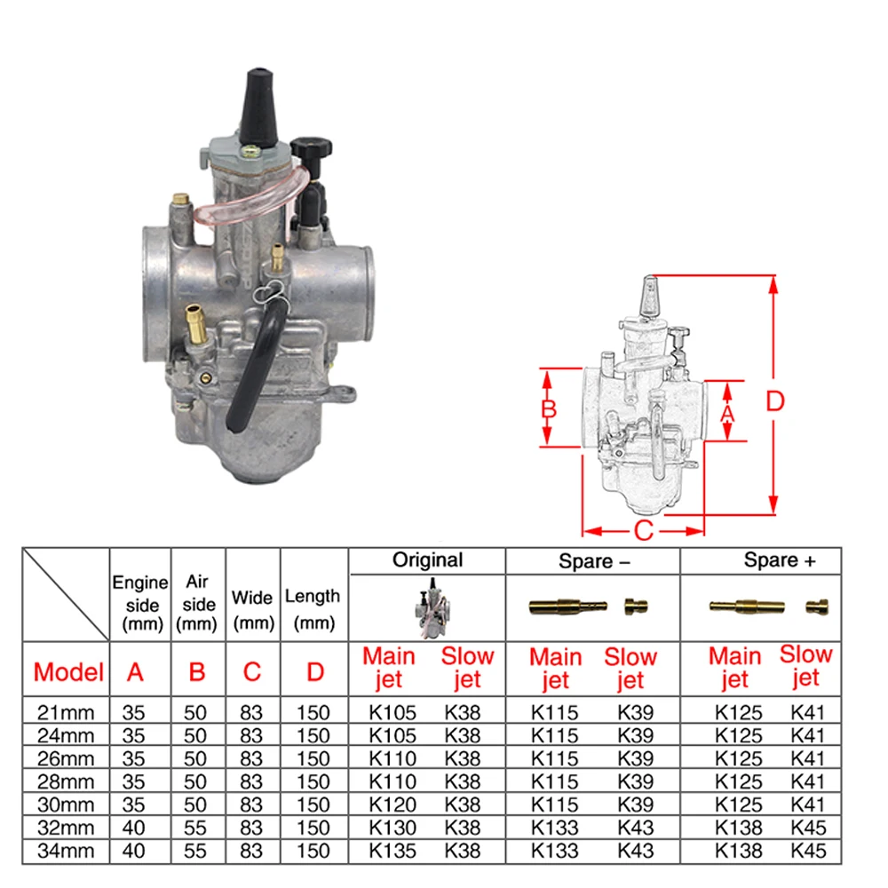 Alconstar 21 24 26 28 30 32 34 мм 2 тактный двигатель мотоцикла PWK Карбюратор с Power Jet для Honda KTM ATV