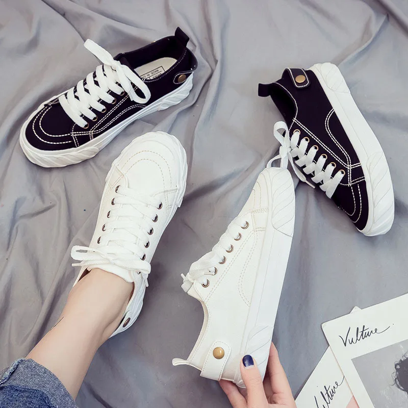 

2019 autumn new fashion simple solid color flat shoes women trend comfortable wild casual canvas shoes
