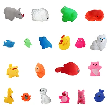 

5pcs Small Animal Toys Soft Rubber Float Squeeze Sound Squeaky Bath Water Cute Toy For Kid Pet Random Style