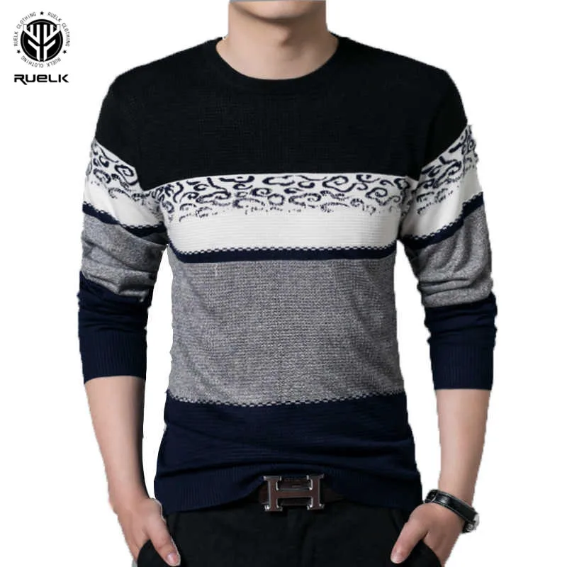 

RUELK Sweater Men 2018 New Arrival Casual Pullover Men Autumn O Neck Gradient Color Quality Knitted Brand Male Sweaters M-3XL