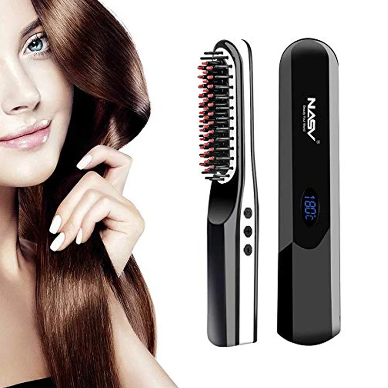 

2019 Multi-functional Hair Comb Curling Iron Cordless Hair Straightener Brush for Travel Home FM88