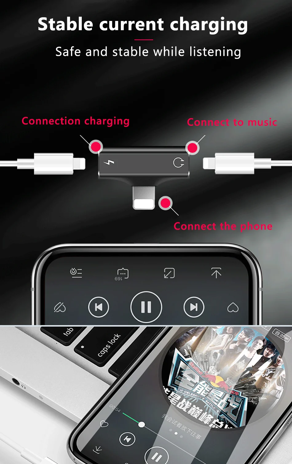 ACCEZZ 2 в 1 для iphone X 8 7 Plus 10 зарядное устройство Heaphone адаптер разветвитель AUX аудио кабель 1,2 м для iphone XS MAX XR USB адаптер