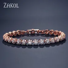 ZAKOL Мода розовое золото цвет цветок звено цепи браслеты для женщин Дамы Сияющий кубический циркон Кристалл ювелирные изделия подарок FSBP2026