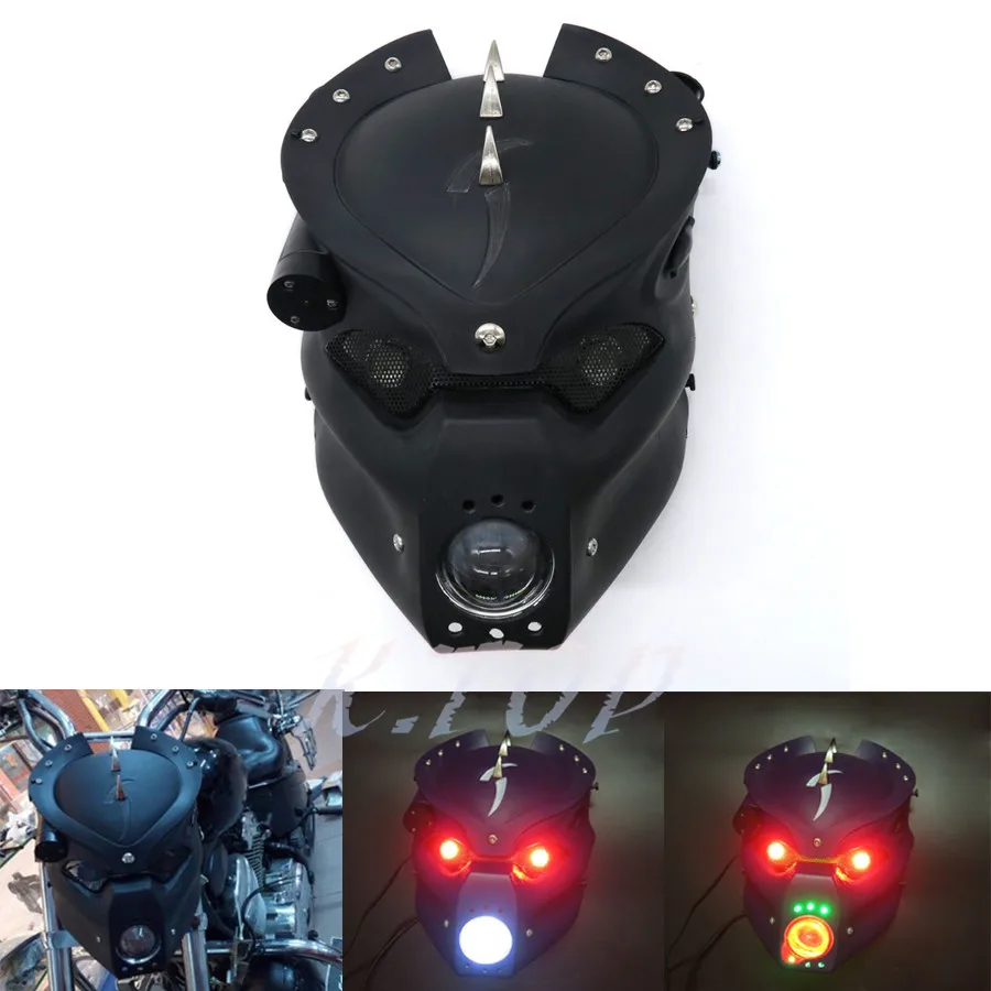 Черная светодиодная фара с черепом для мотоцикла кронштейном Harley Honda Yamaha Kawasaki