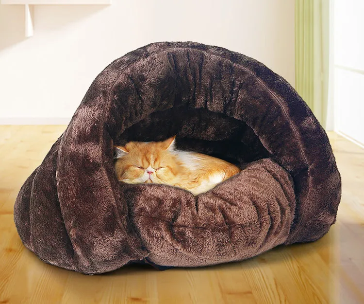 Washable Thermal Fleece Cat Sleeping Bag PP Cotton Padding Soft Pet Beds Security Sense for Pets 2 Colors (2)