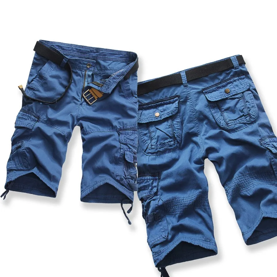 Мужские карго шорты летние бермуды в стиле милитари masculina свободные мульти-карманные мужские однотонные укороченные брюки размера плюс(без пояса